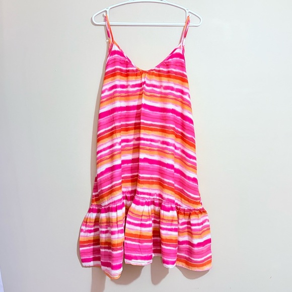 Joe Fresh Pink Orange Tie Dye Striped Sheath Dress Drop Waist Ruffle - Picture 1 of 11